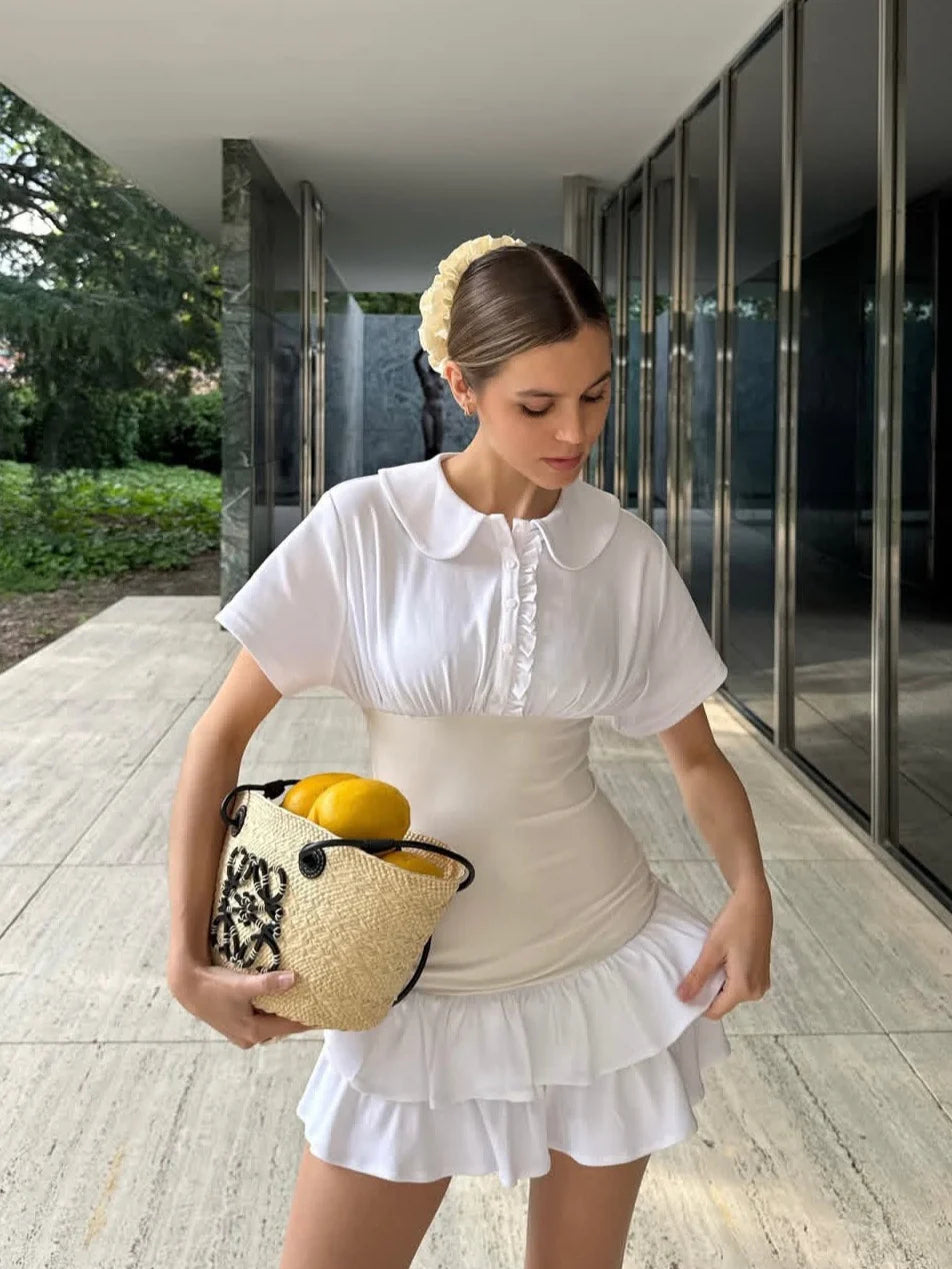 Collar Fitted Frill Dress