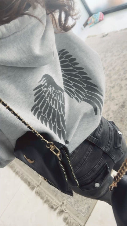 Grey Angel Wings Graphic Hoodie