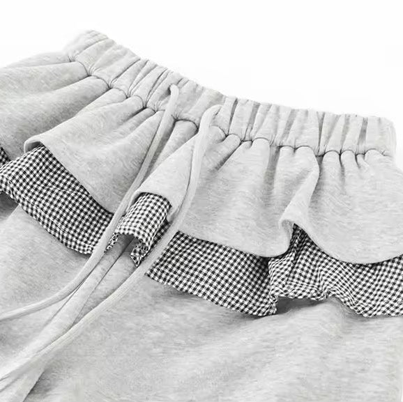 Gingham Peplum Layered Ruffle Waist Pants