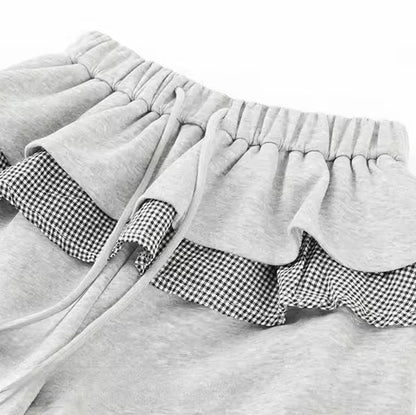 Gingham Peplum Layered Ruffle Waist Pants