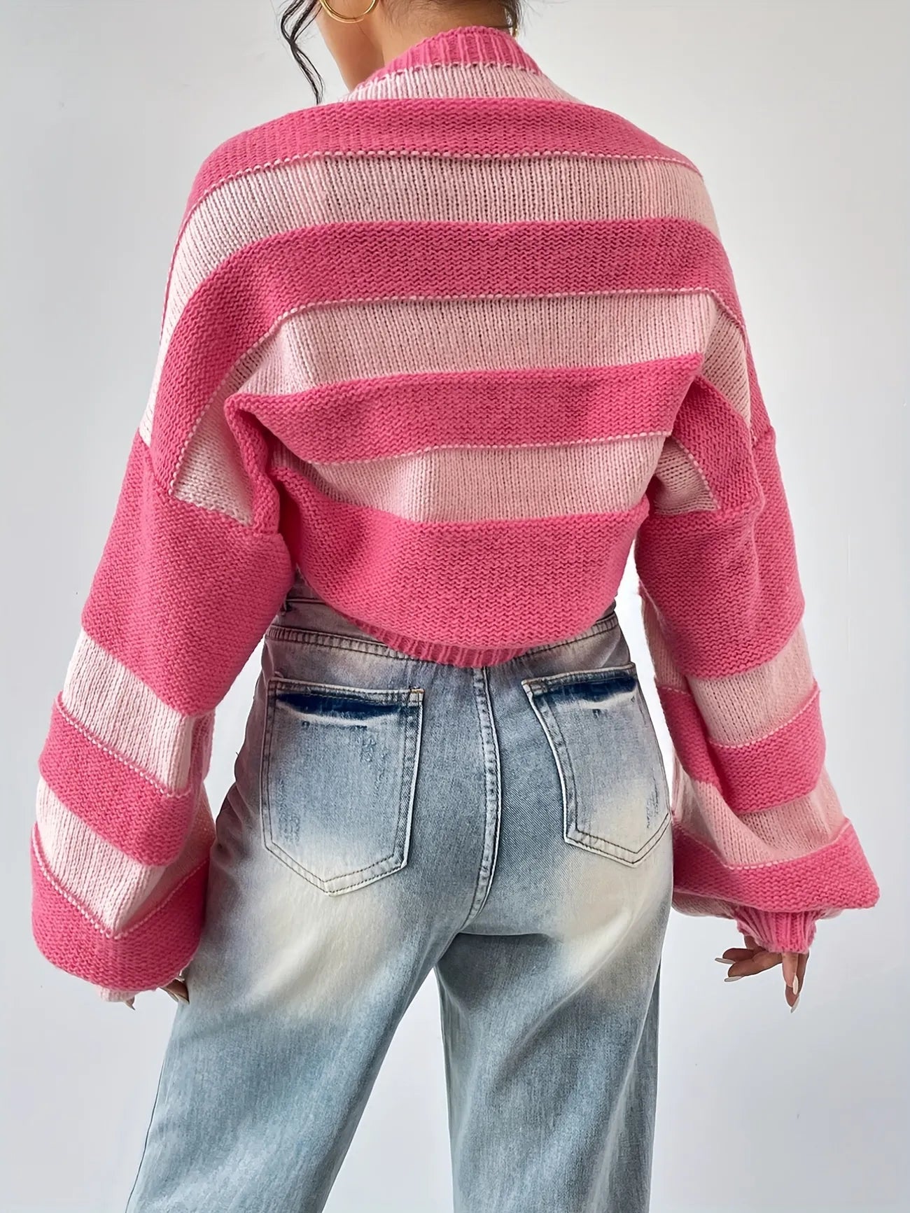 Striped Colorblock Oversized Cropped Cardigan