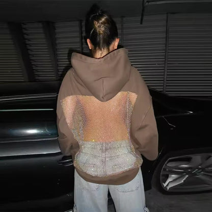 Backless Crystal Mesh Hoodie
