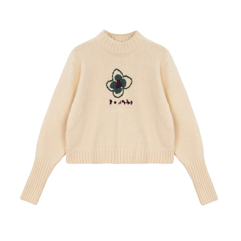 Abstract Floral Embroidered Knit Sweater