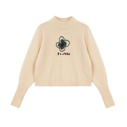 Abstract Floral Embroidered Knit Sweater