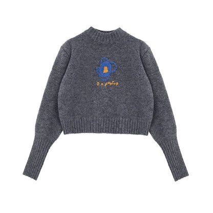 Abstract Floral Embroidered Knit Sweater