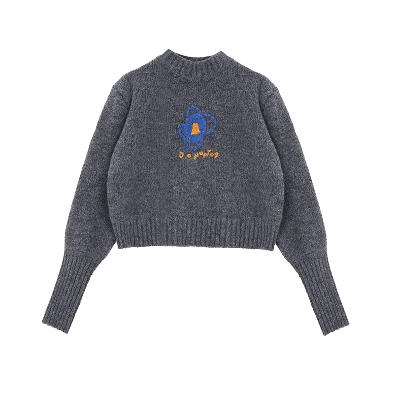 Abstract Floral Embroidered Knit Sweater