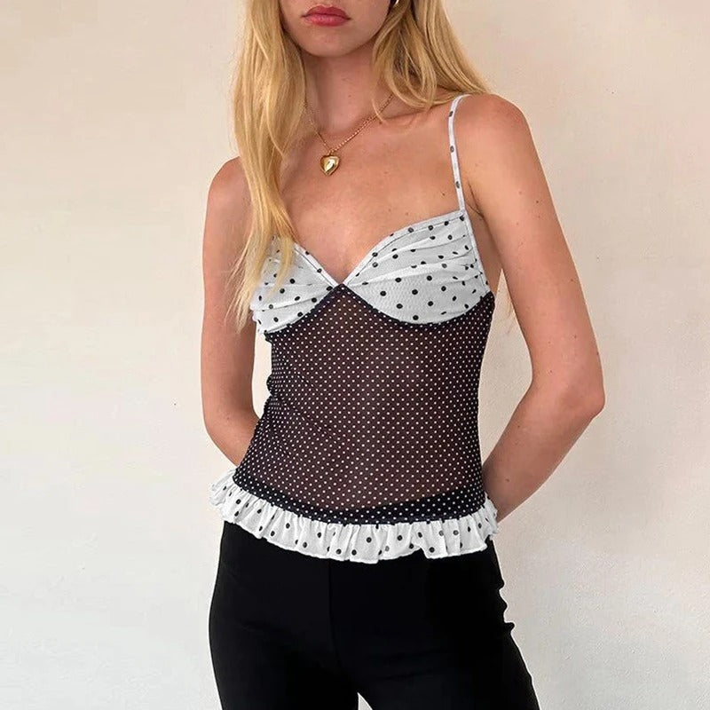 Addictive Daydream Polka Dot Mesh Cami