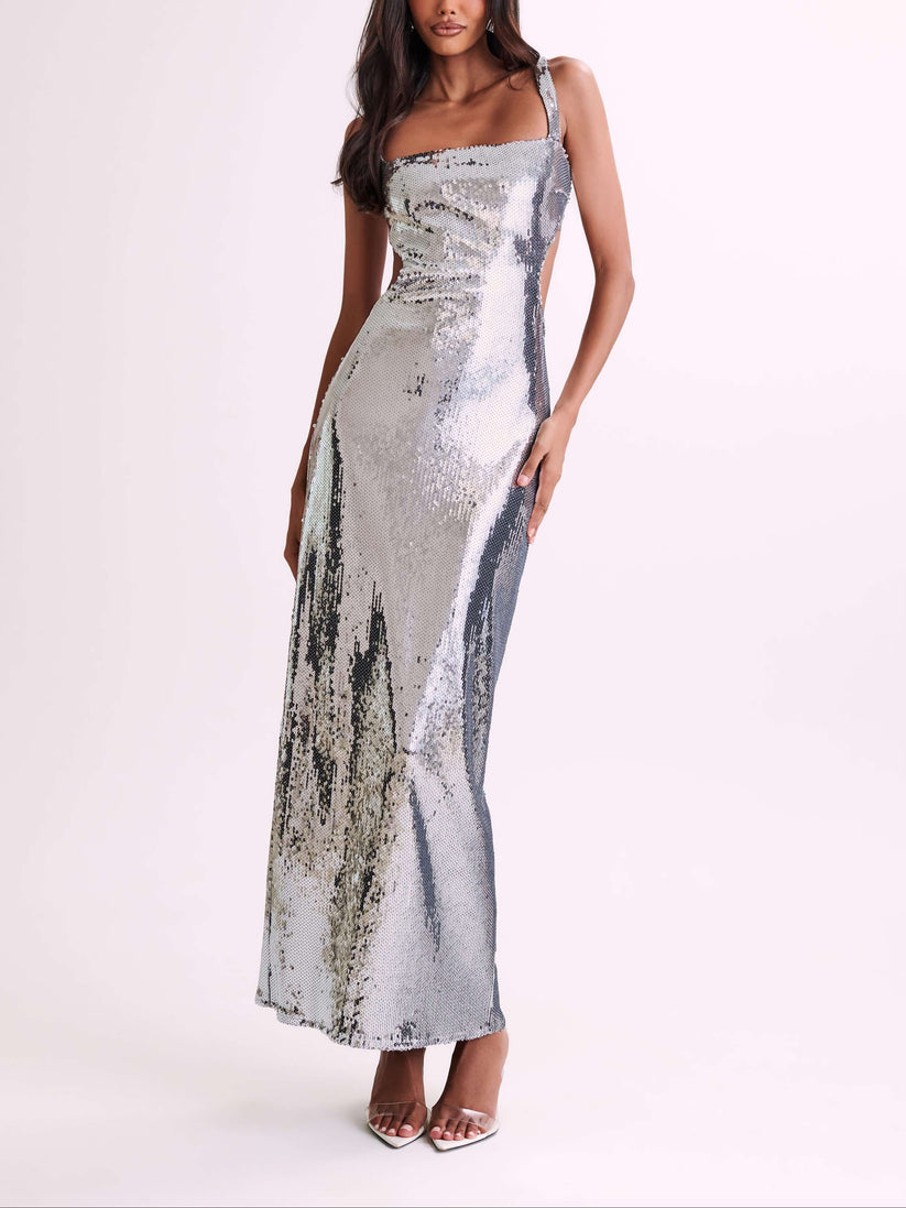 Adoria Sequin Cut Out Maxi Dress - Gold