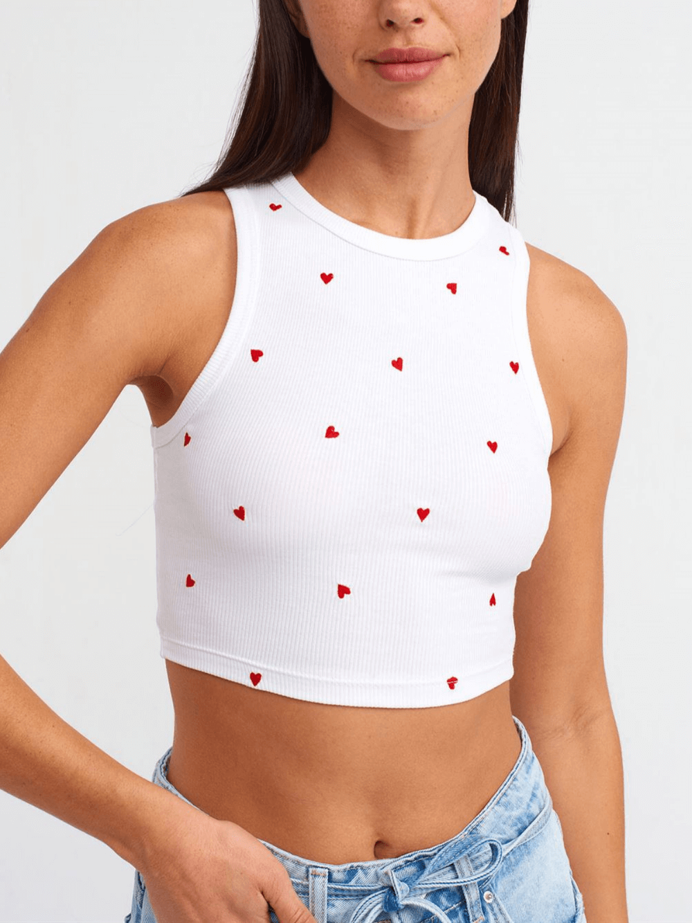 Heart Print Crop Tank Top