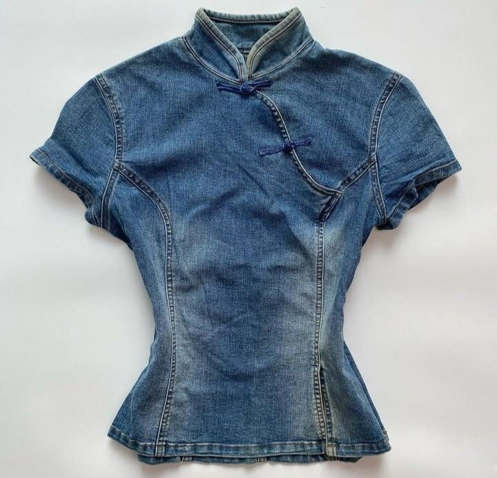 Aura Mandarin Fusion Denim Top