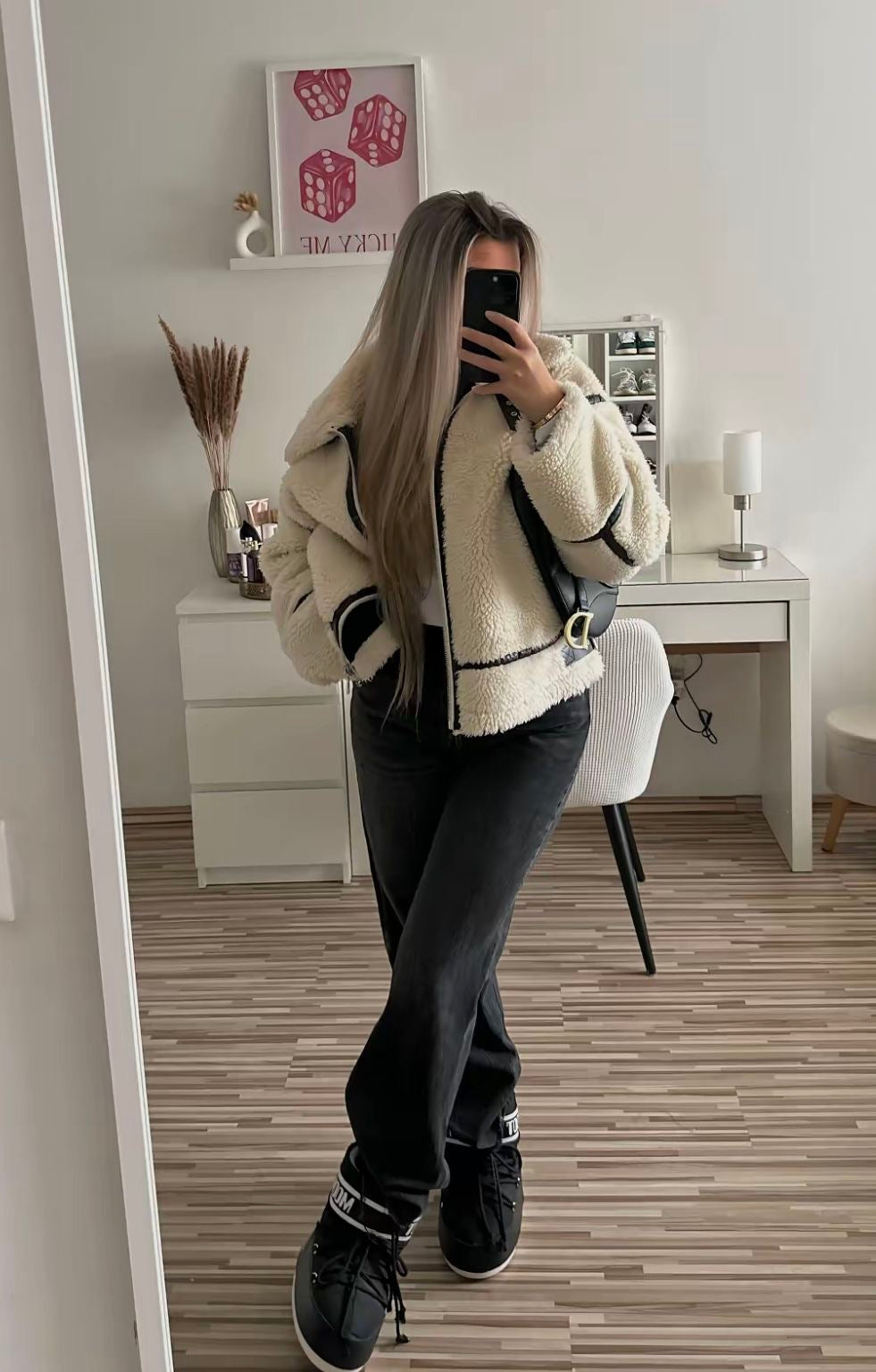 Faux Fur Biker Zipper Jacket