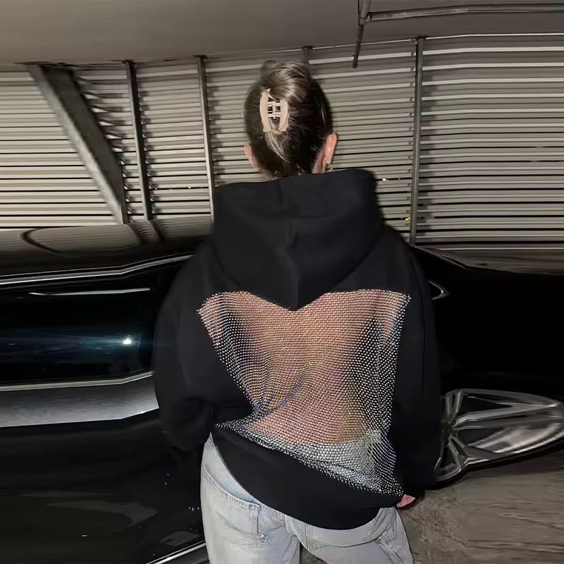 Backless Crystal Mesh Hoodie