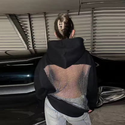 Backless Crystal Mesh Hoodie