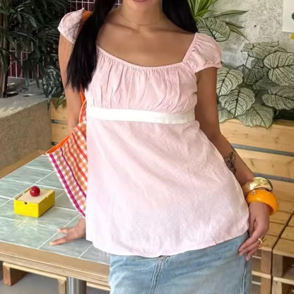 Babydoll Ribbon Polka Dot Top