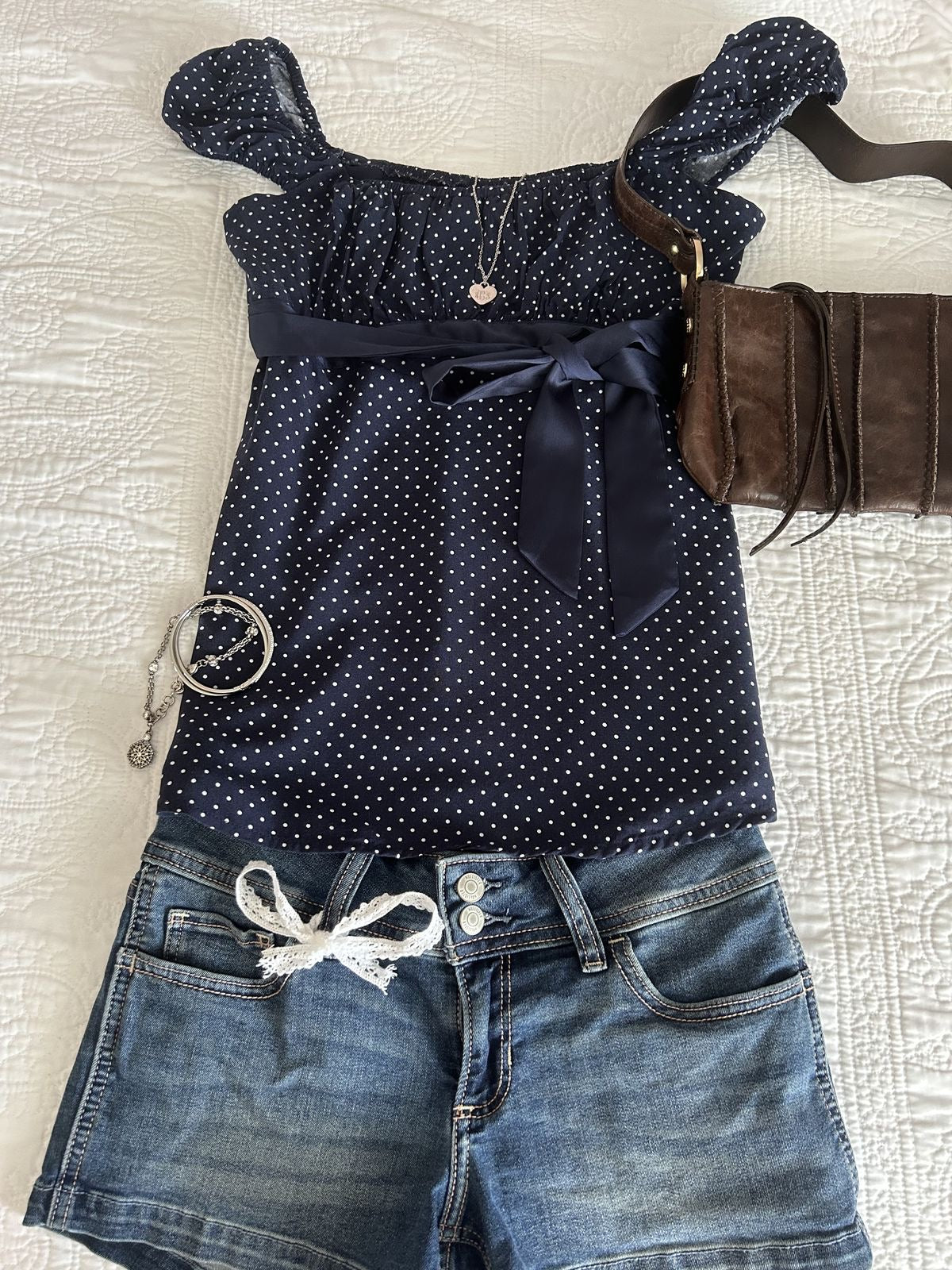Babydoll Ribbon Polka Dot Top