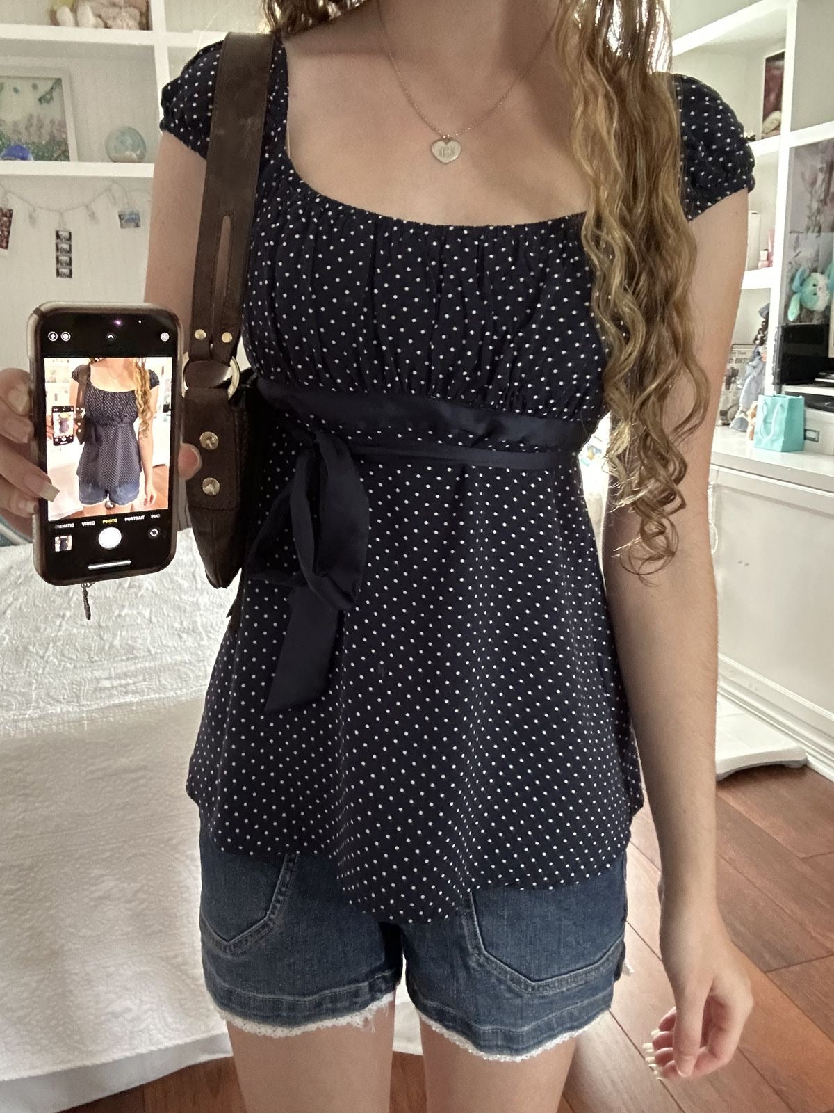 Babydoll Ribbon Polka Dot Top