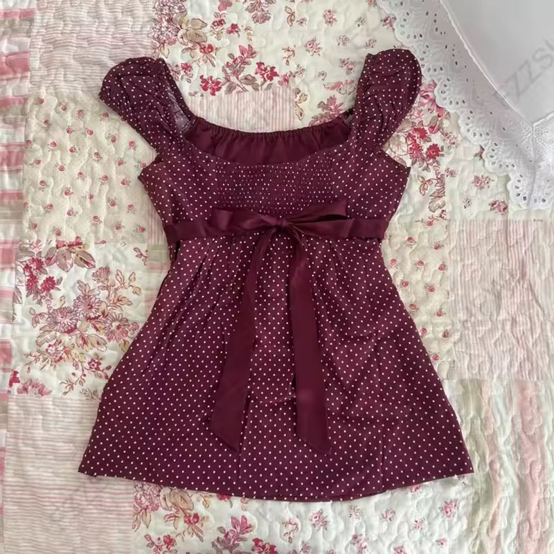 Babydoll Ribbon Polka Dot Top