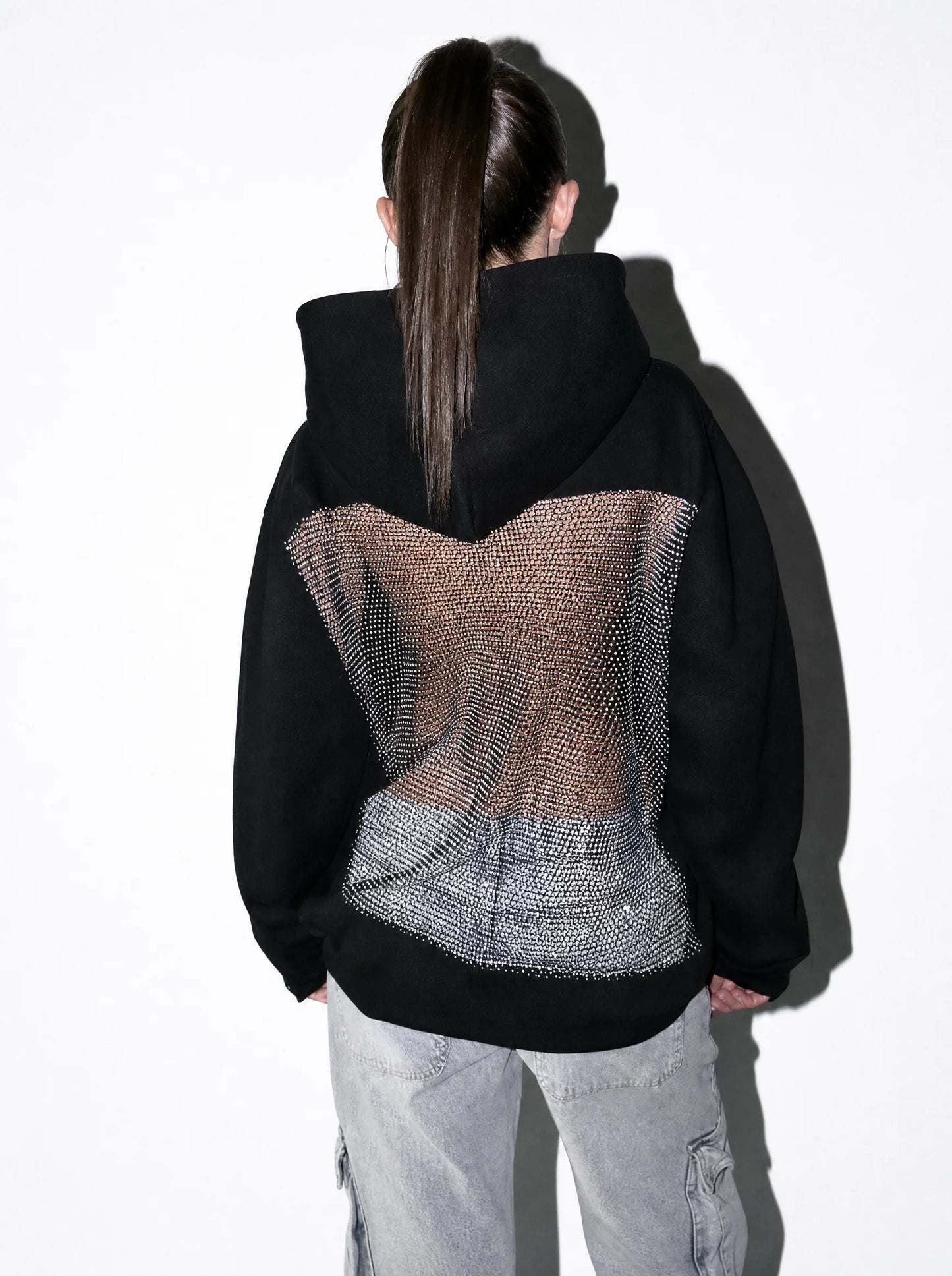 Backless Crystal Mesh Hoodie