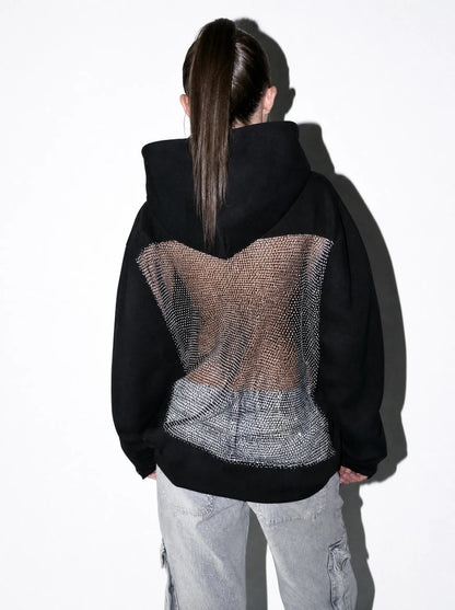 Backless Crystal Mesh Hoodie