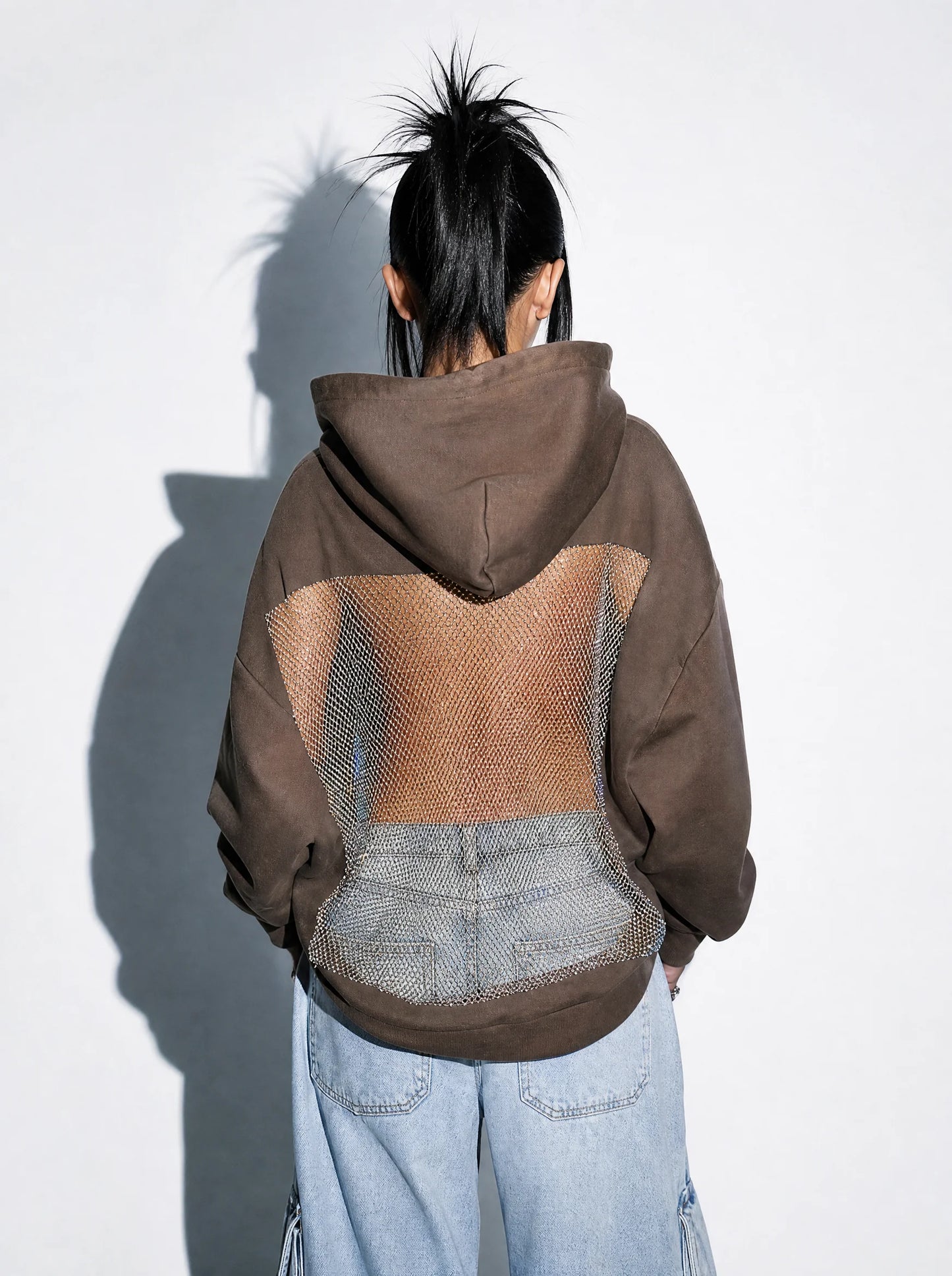 Backless Crystal Mesh Hoodie