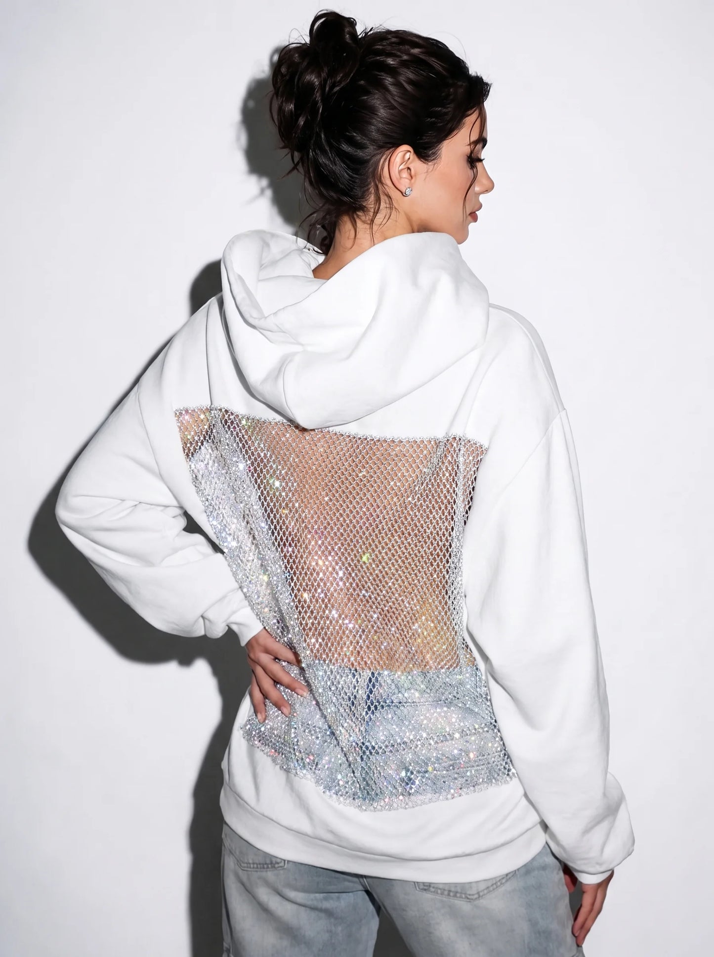 Backless Crystal Mesh Hoodie
