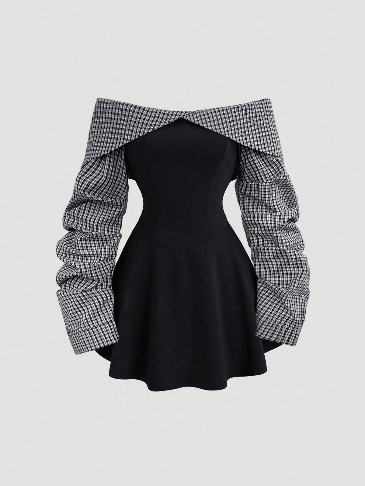 Bardot Off-Shoulder Ruched Sleeves Mini Dress