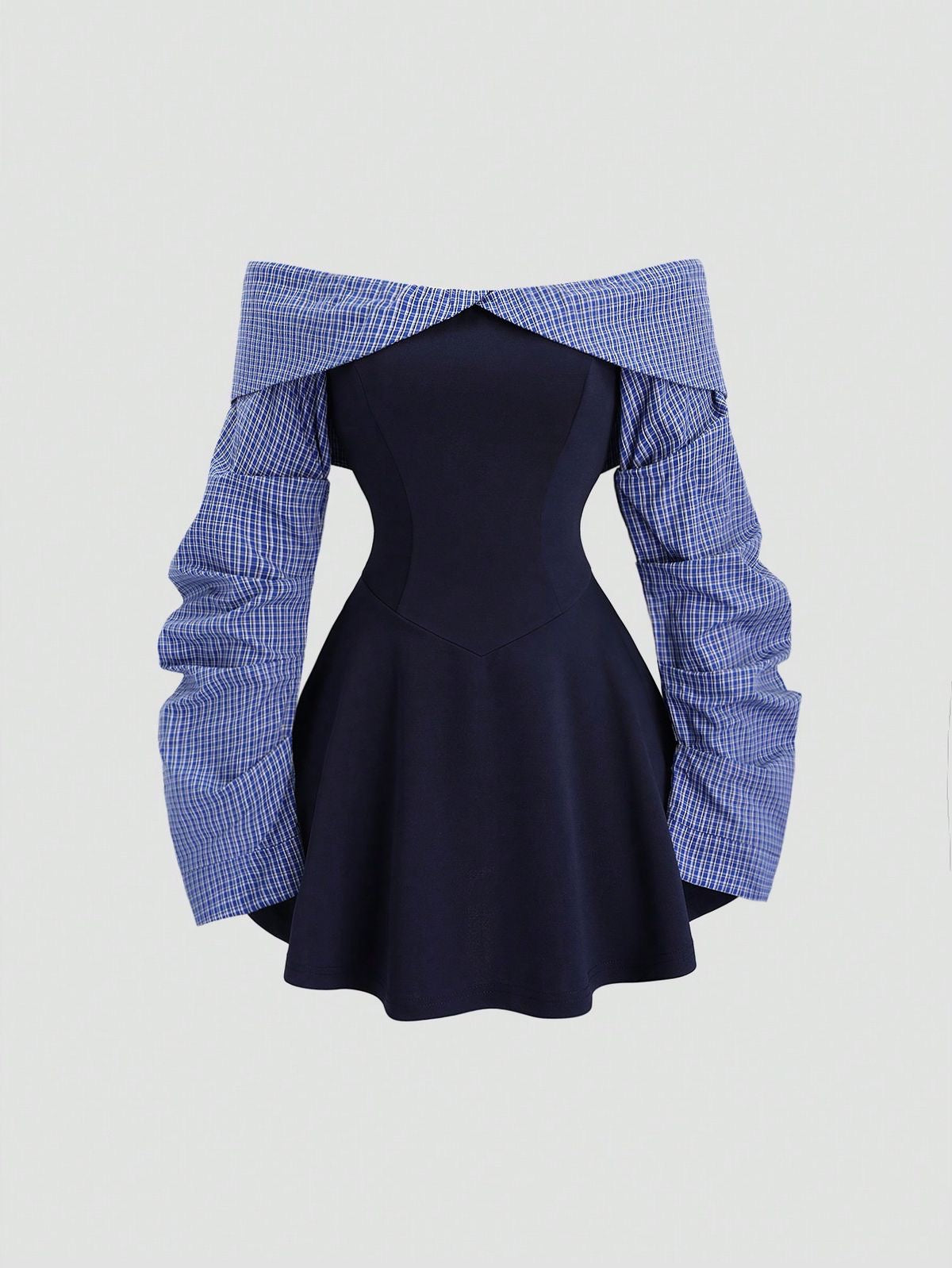 Bardot Off-Shoulder Ruched Sleeves Mini Dress