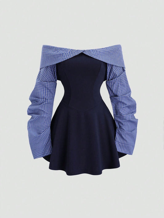 Bardot Off-Shoulder Ruched Sleeves Mini Dress
