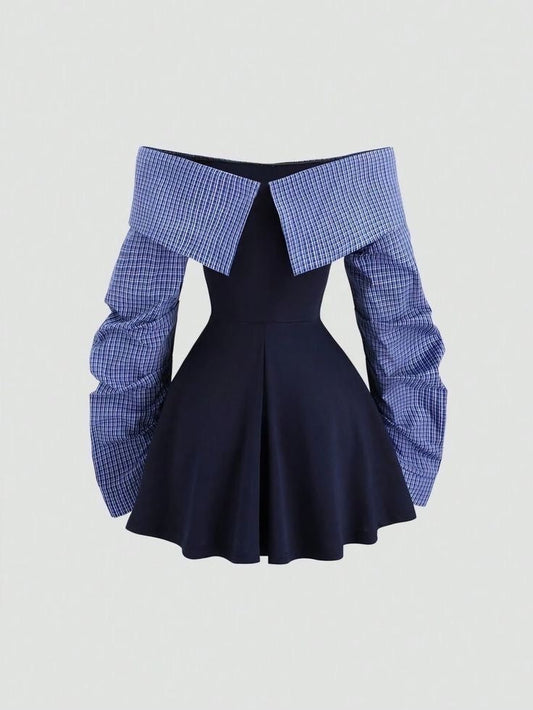 Bardot Off-Shoulder Ruched Sleeves Mini Dress