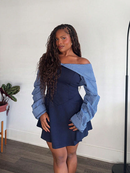 Bardot Off-Shoulder Ruched Sleeves Mini Dress