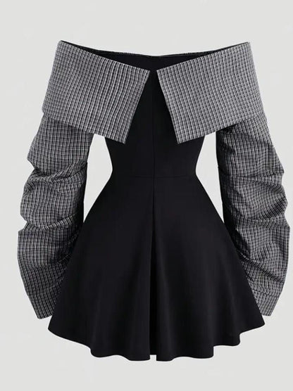 Bardot Off-Shoulder Ruched Sleeves Mini Dress