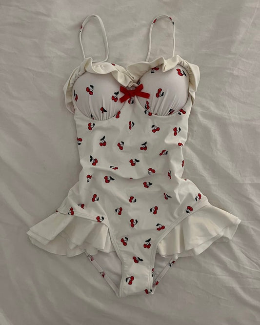 Beach Bumming Cherry Ruffle One-Piece