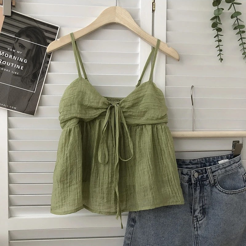 Bethany Tie-Front Mesh Cami Top