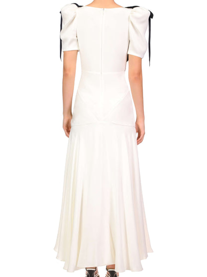 Bias Dress With Velvet Ribbon Bow Details