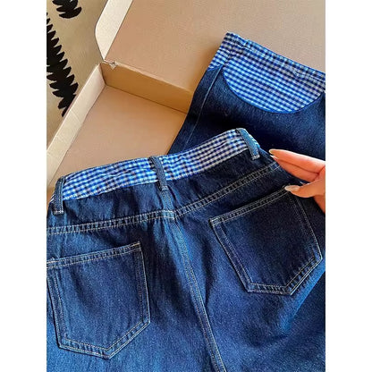 Blue Gingham Bow Accented Jeans