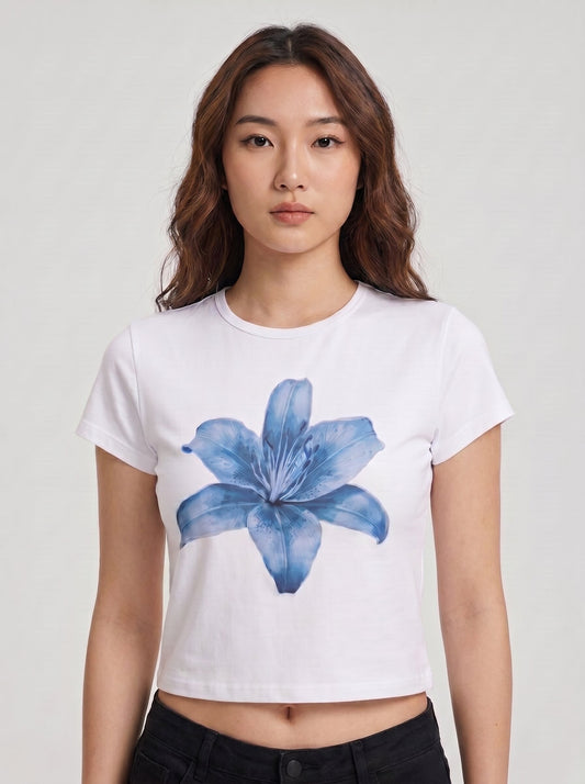 Blue Lily Graphic Crop Tee