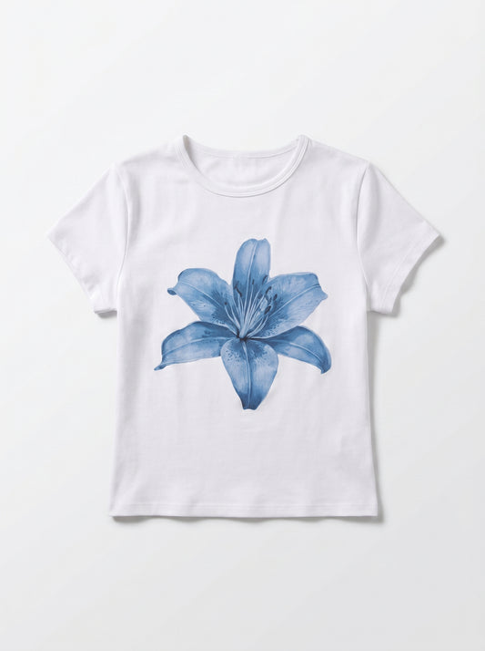 Blue Lily Graphic Crop Tee