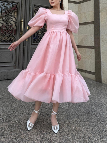 Bow Back Puff Sleeve Midi Dress