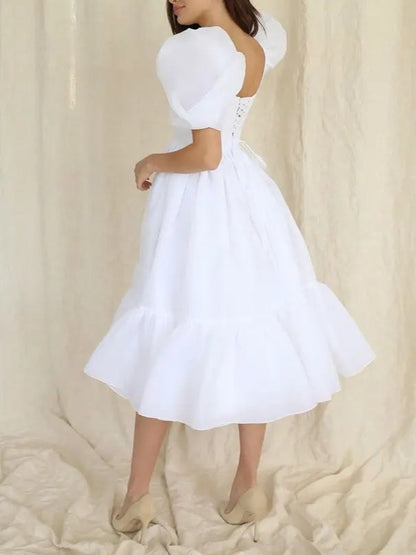 Bow Back Puff Sleeve Midi Dress