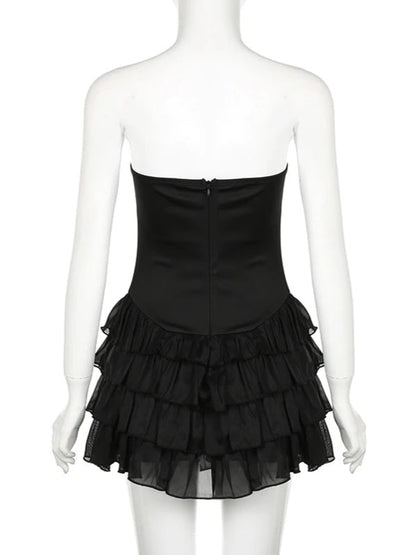 Bow Tiered Ruffle Strapless Mini Dress