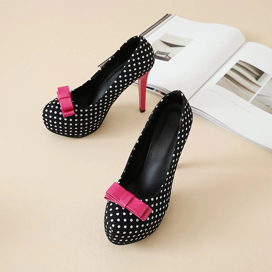 Bowknot Polka Dot Platform Heels