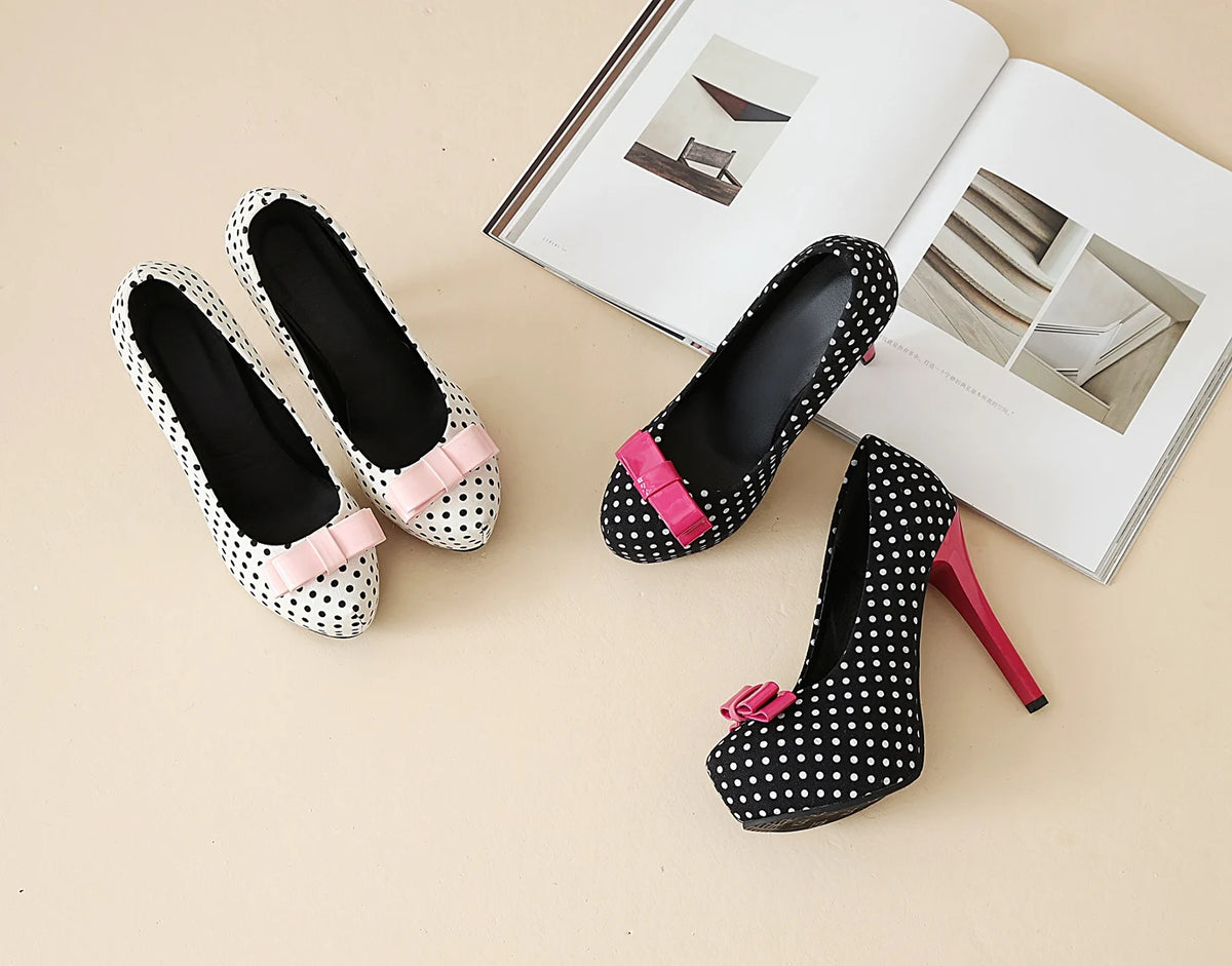 Bowknot Polka Dot Platform Heels