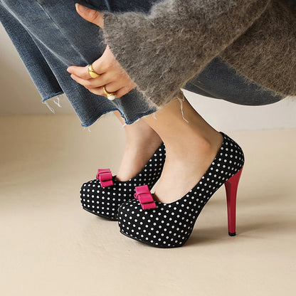 Bowknot Polka Dot Platform Heels