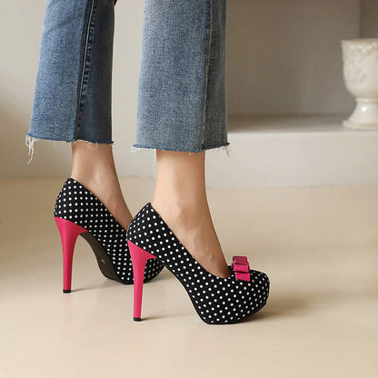 Bowknot Polka Dot Platform Heels