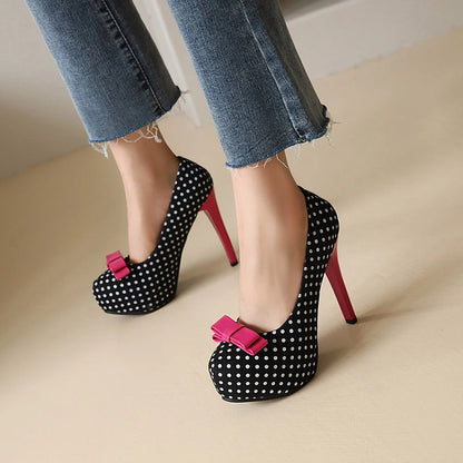 Bowknot Polka Dot Platform Heels