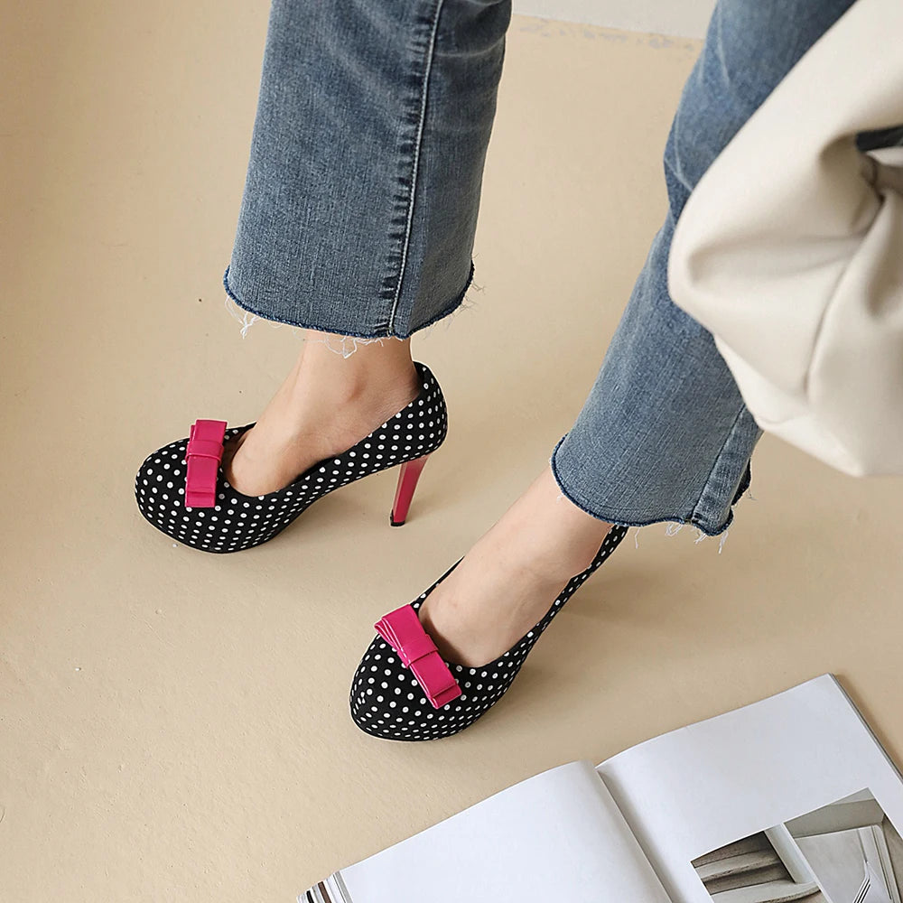 Bowknot Polka Dot Platform Heels