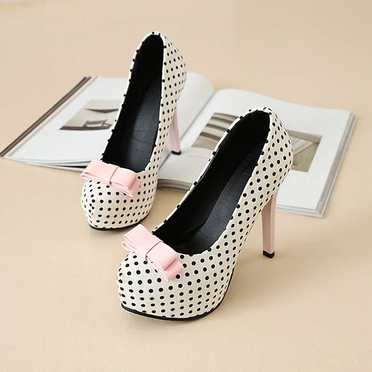Bowknot Polka Dot Platform Heels
