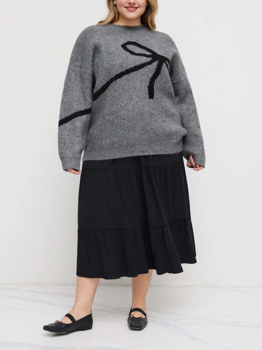 Bowknot Round Neck Oversized Knit Sweater