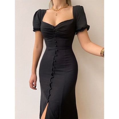 Button-Down Puff Sleeve Midi Dress