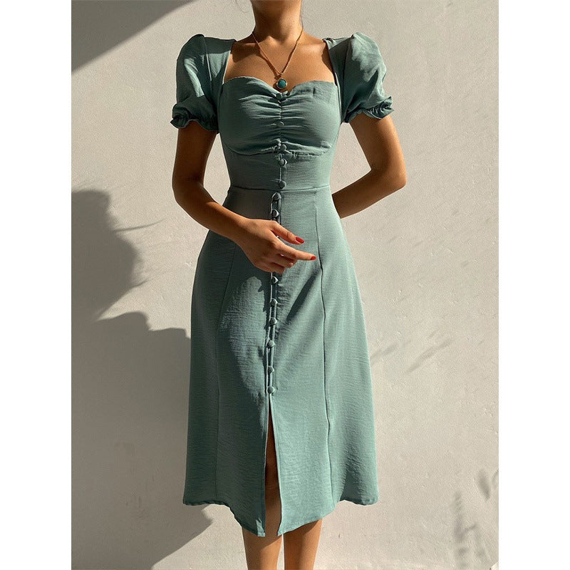 Button-Down Puff Sleeve Midi Dress